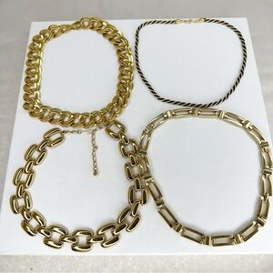 Lot of 4 Vintage Gold Tone Choker Necklaces Napier Trifari Twisted Rope